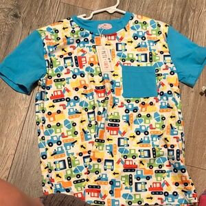 Boys' Blue Sleeve Multi-Vehicle Pocket Tee